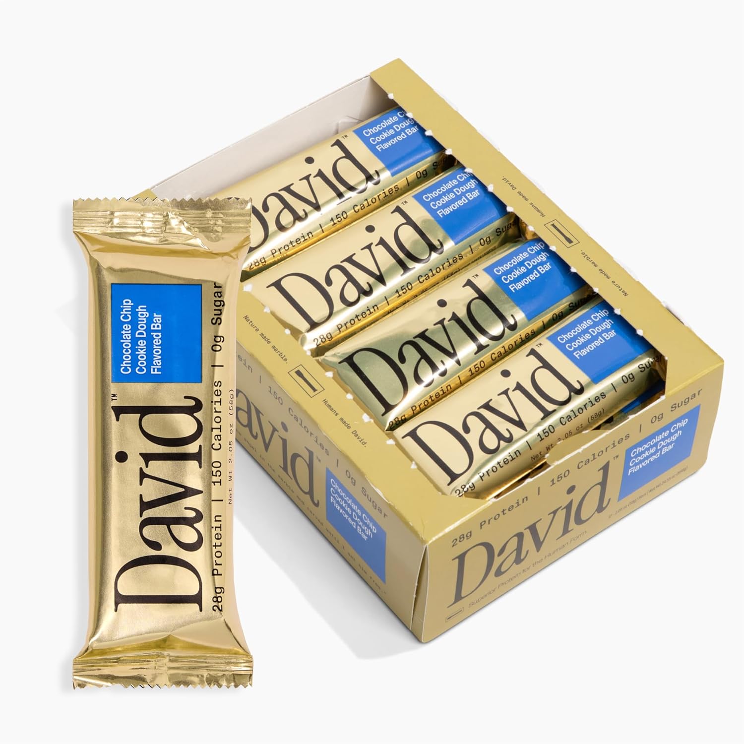 David Chocolate Chip Cookie Dough Bar - 28g Protein Bar (12ct