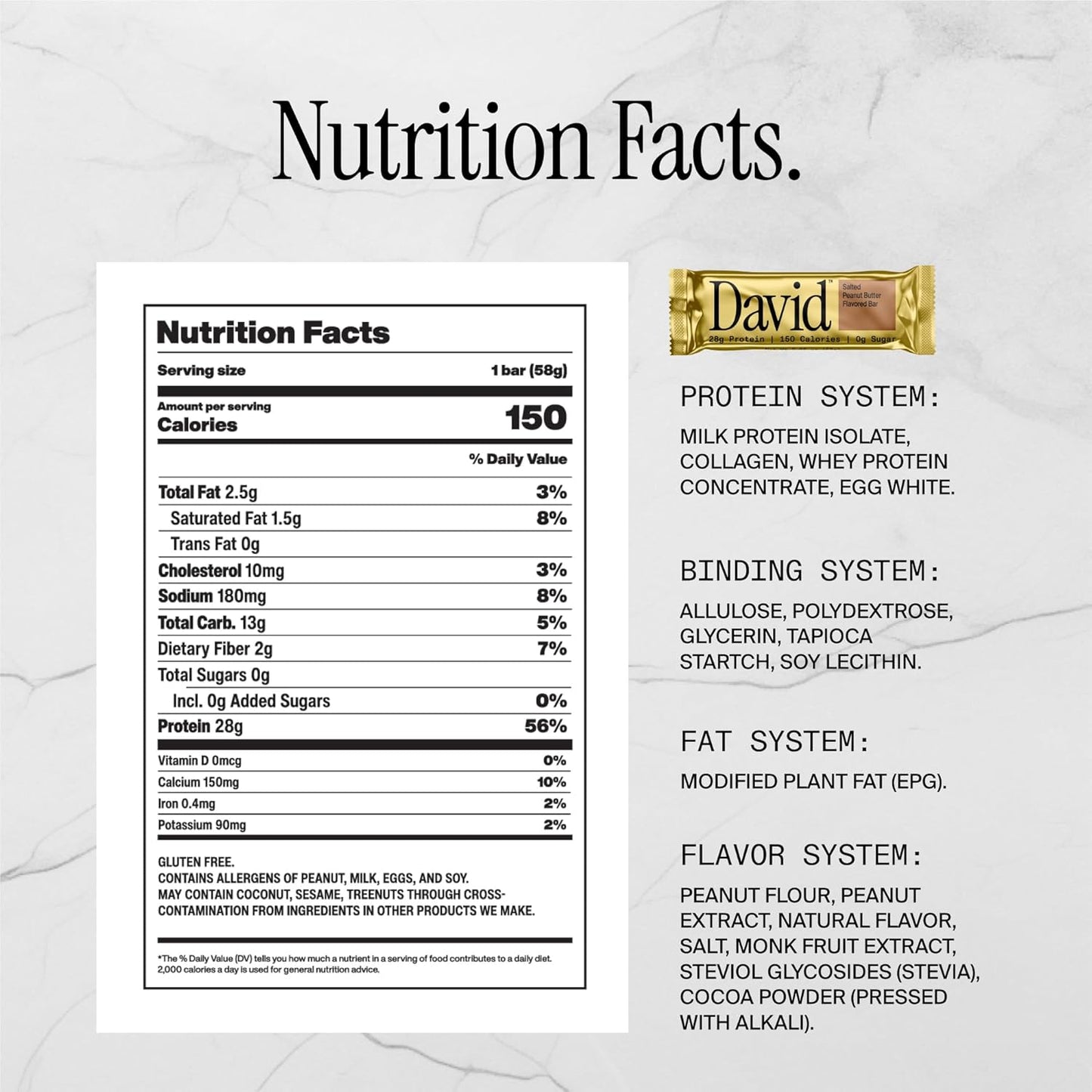 David Salted Peanut Butter Bar - 28g Protein (1 Bar)