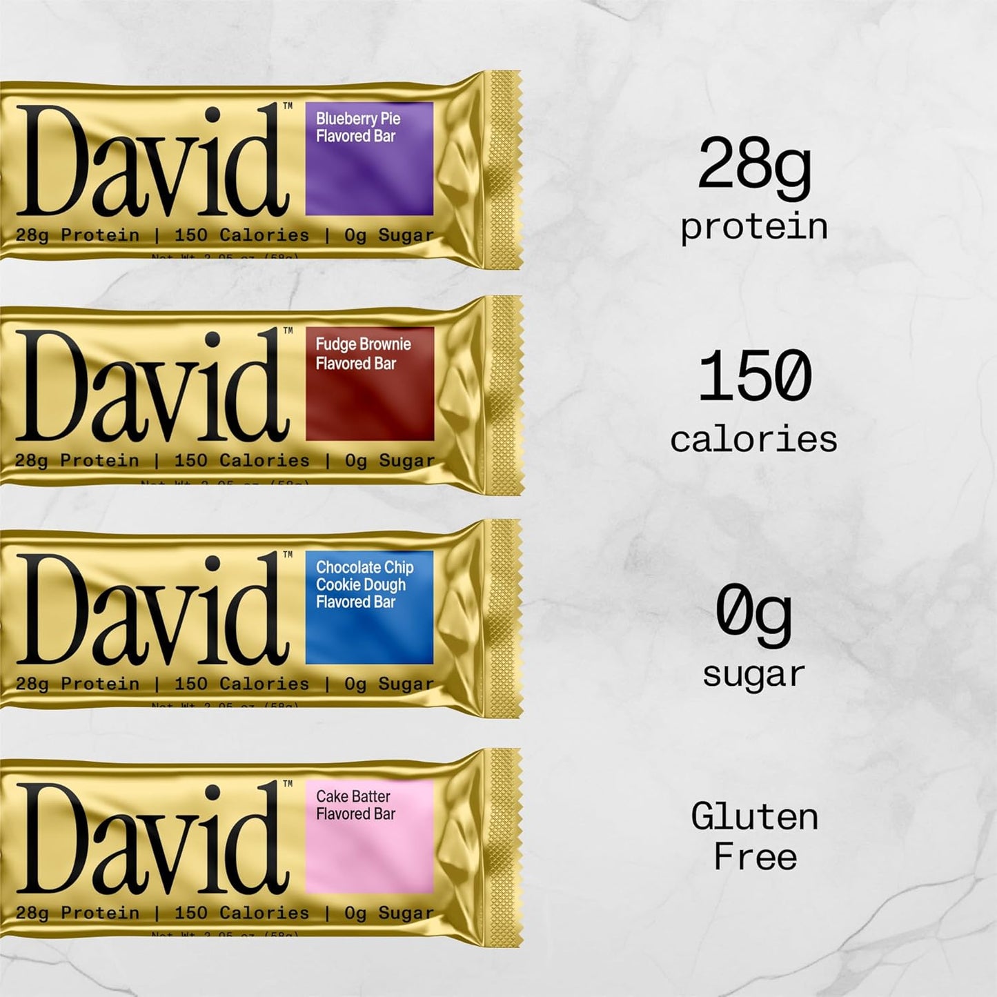 David Chocolate Chip Cookie Dough Bar - 28g Protein Bar (12ct)