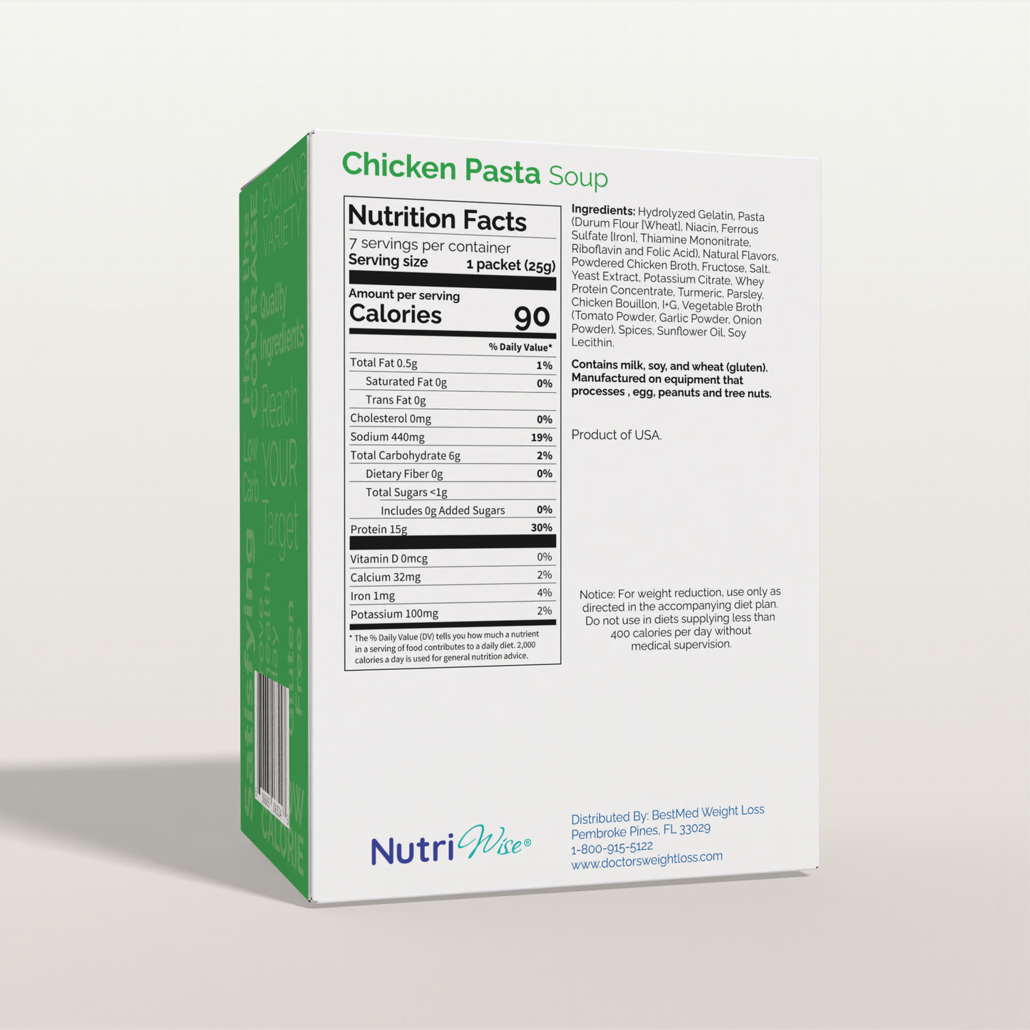 NutriWise Chicken with Pasta Soup | Low Calories High Protein  (7/Box)