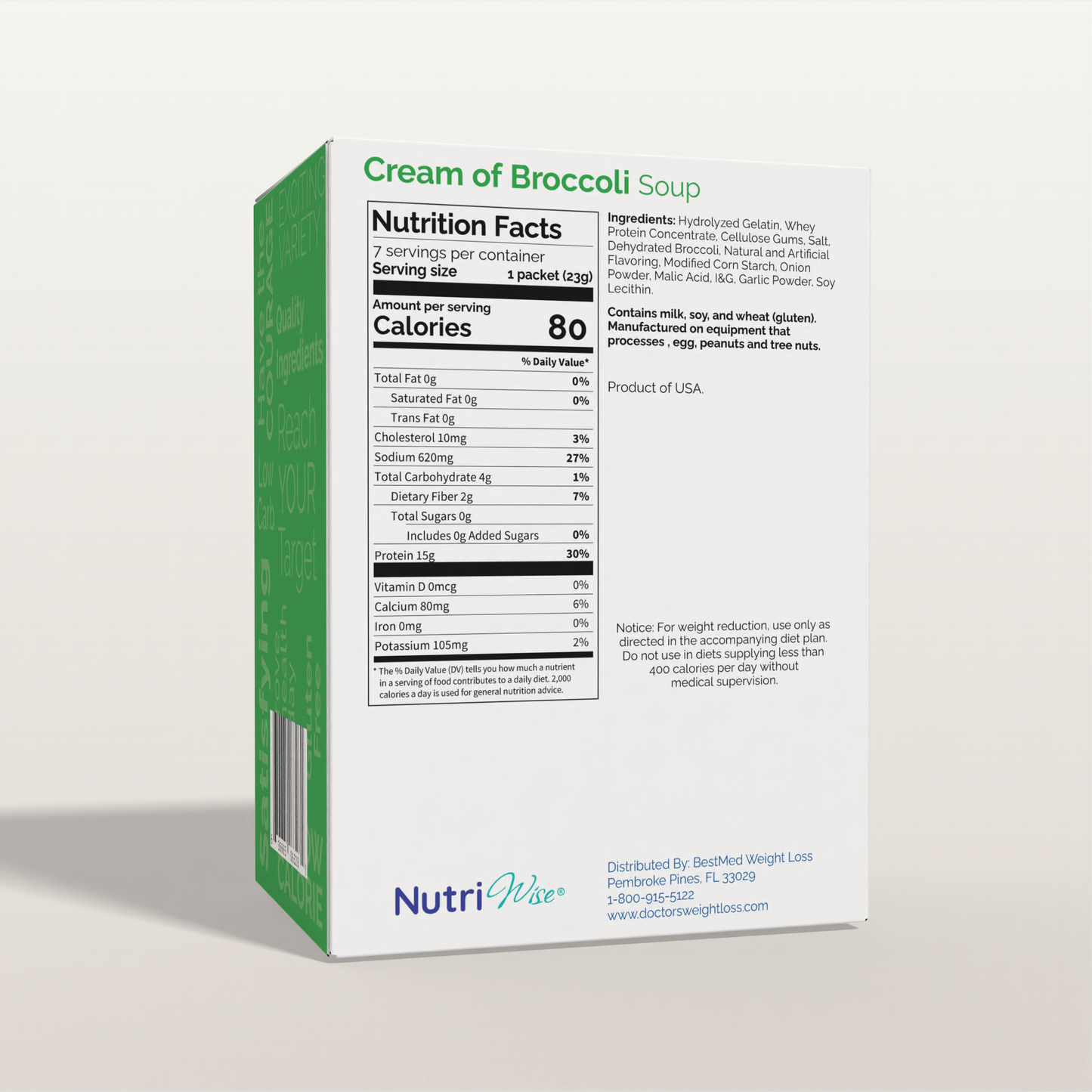 NutriWise Protein Cream of Broccoli Diet Protein Soup (7/Box)