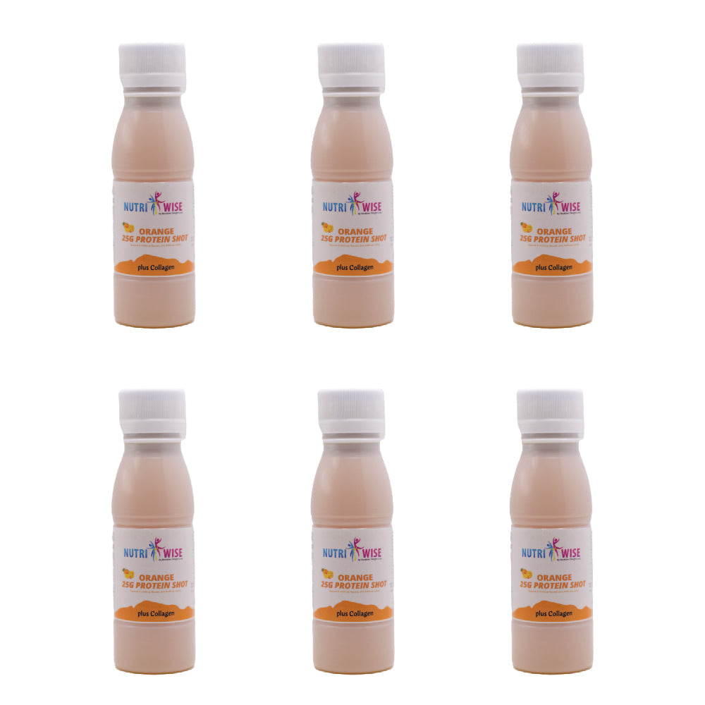 NutriWise Orange 25g Whey Protein & Collagen Power Shot (6-Pack Bottles)