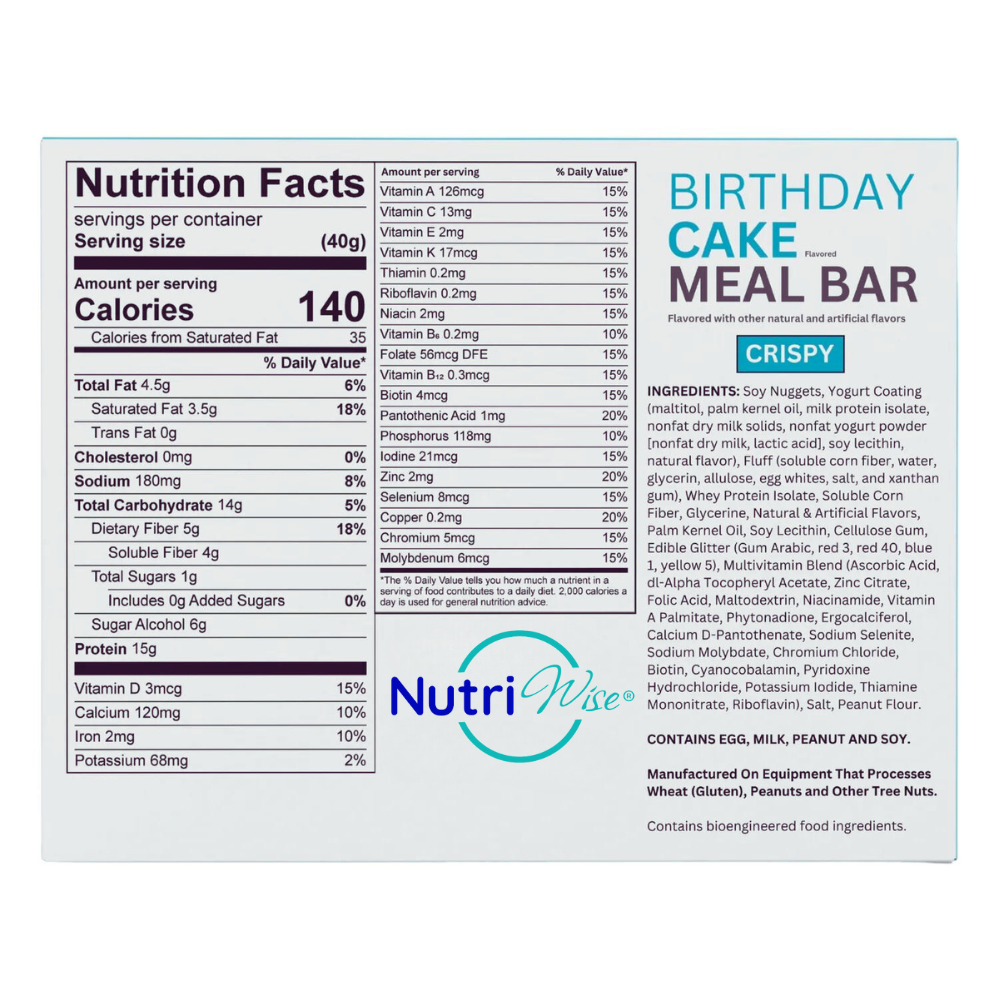 NutriWise Birthday Cake Meal Bars, High-Protein (7/Box)