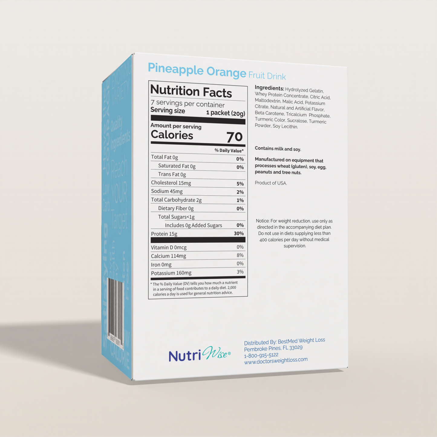 NutriWise Pineapple Orange Fruit Drink | High-Fibre Drink (7/Box)