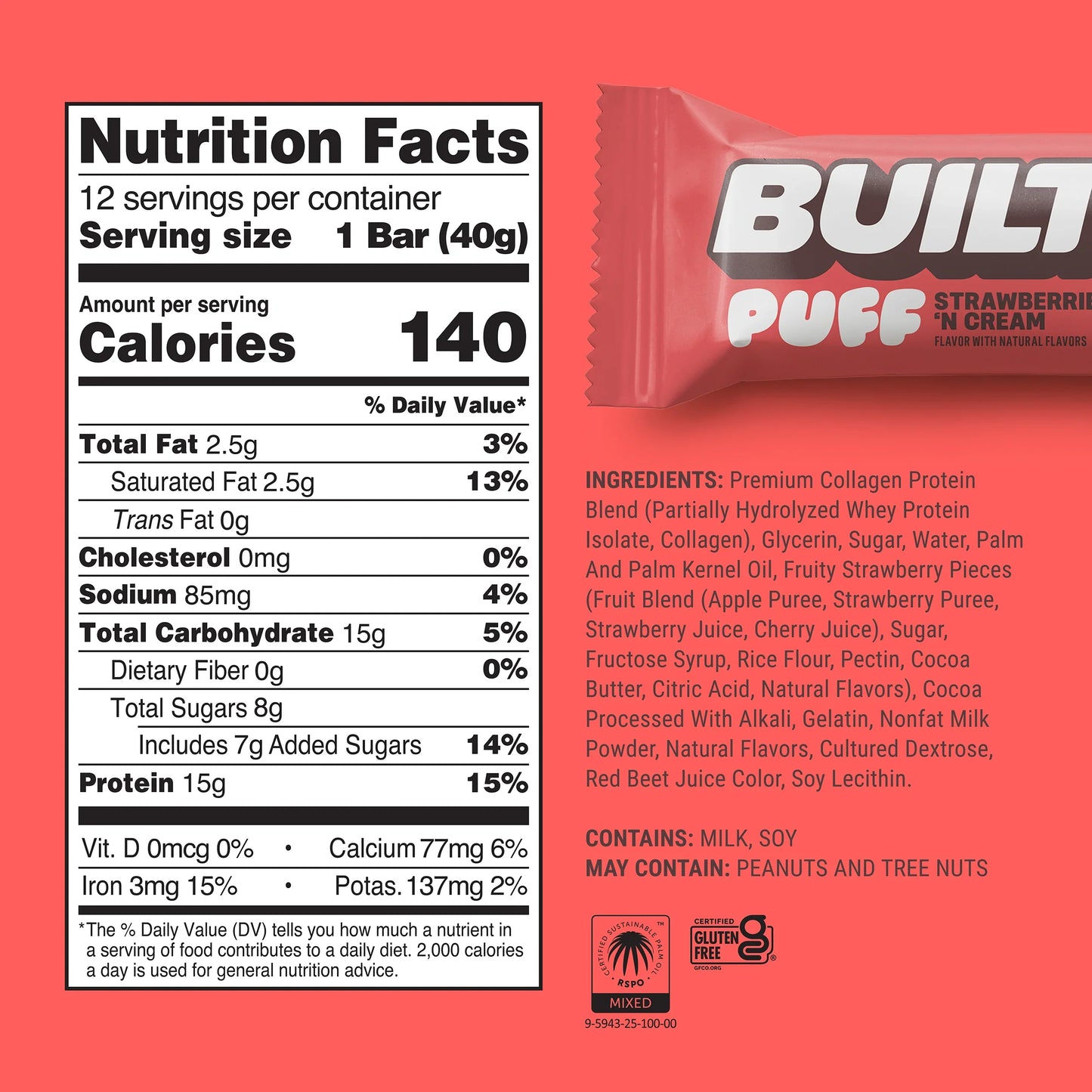 Built - Strawberries 'N Cream Puff Bar (1ct)