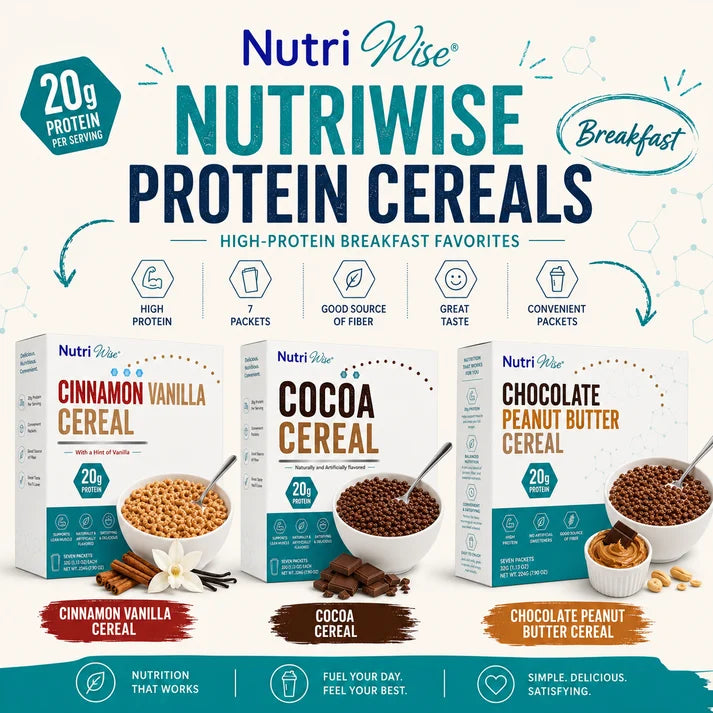 NutriWise Chocolate Peanut Butter Cereal | 20g High-Protein Breakfast (7ct)