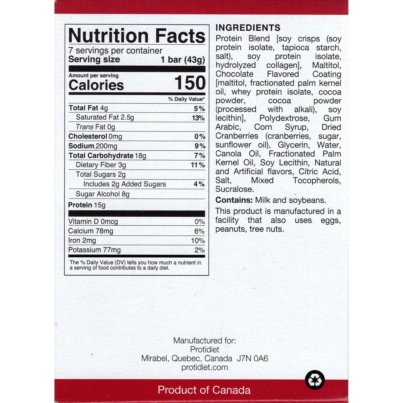 ProtiDIET Raspberry Dark Chocolate Protein Square (7ct)