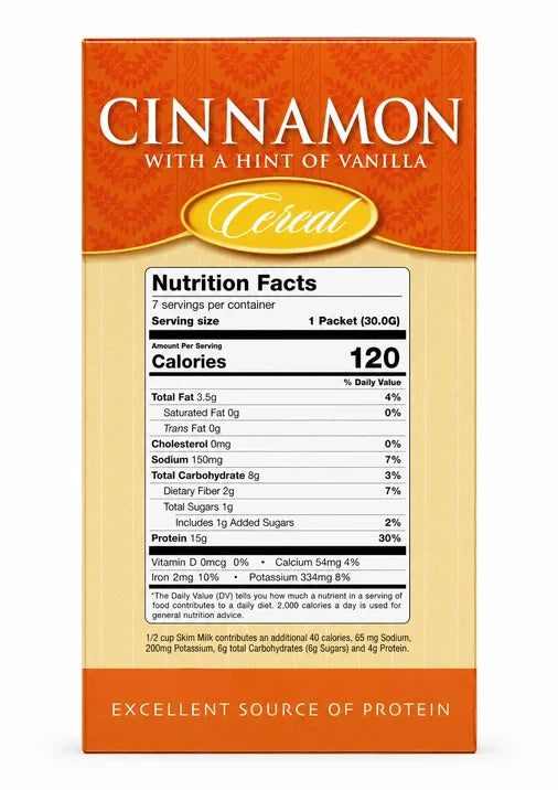 NutriWise Cinnamon Vanilla Cereal | 15g High-Protein Breakfast (7ct)