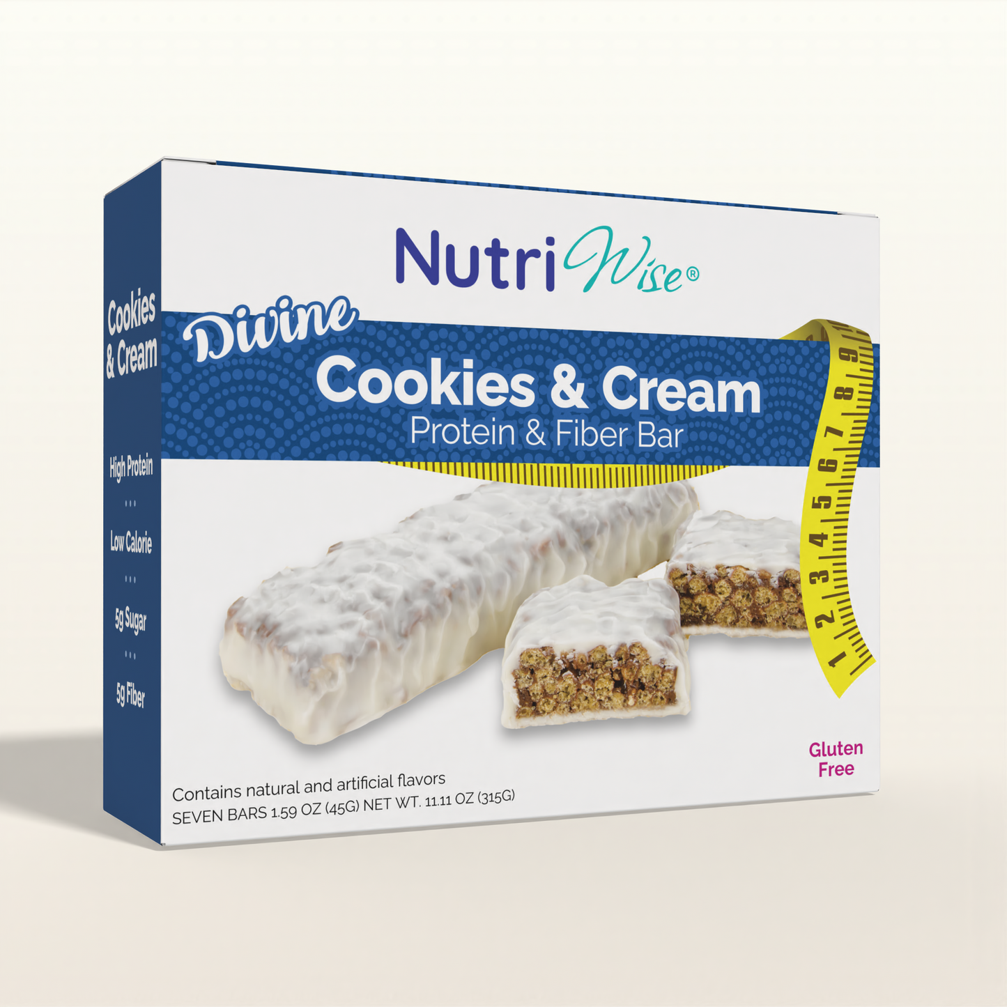 NutriWise Divine Cookies Cream Protein High-Fiber Diet Bars (7/Box)