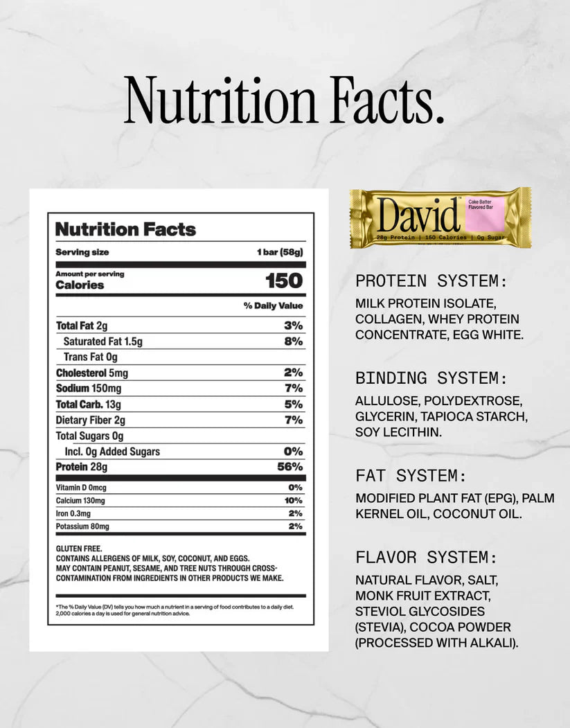 David Bars 28g High-Protein | Cake Batter (12ct)