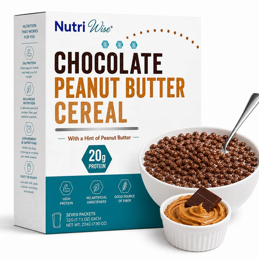 NutriWise Chocolate Peanut Butter Cereal | 20g High-Protein Breakfast (7ct)