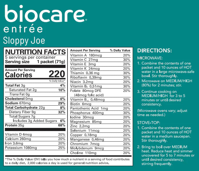 Biocare Sloppy Joe Entree | 35g High Protein Meal (1ct)
