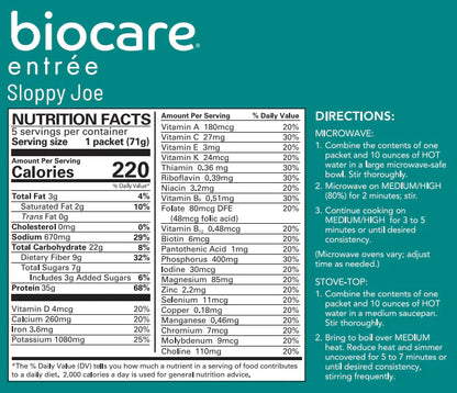 Biocare Sloppy Joe Entree | 35g High Protein Meal (1ct)