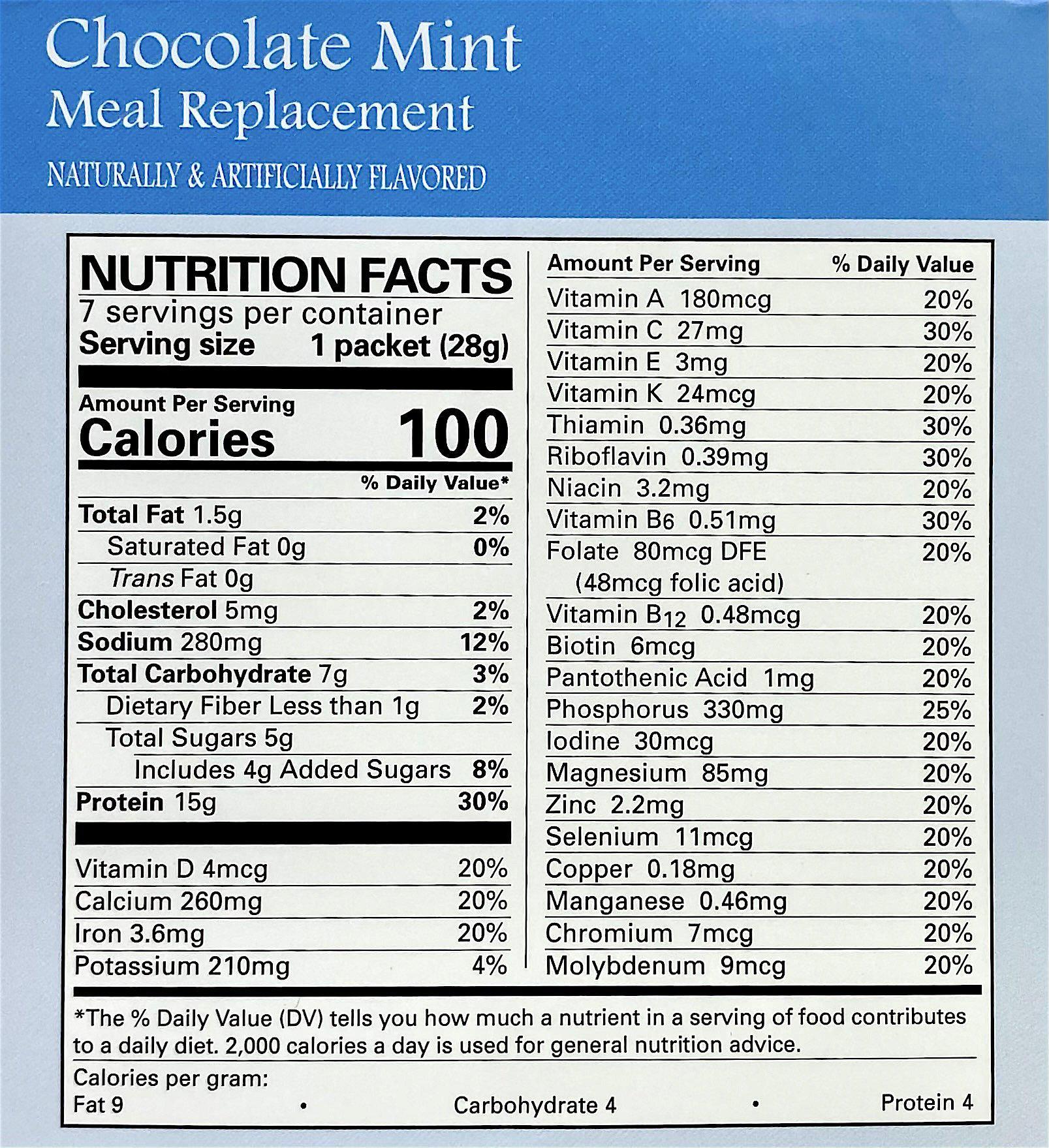 Chocolate Mint Cream Aspartame Free Pudding and Shake Mix Nutrition - BestMed - Doctors Weight Loss