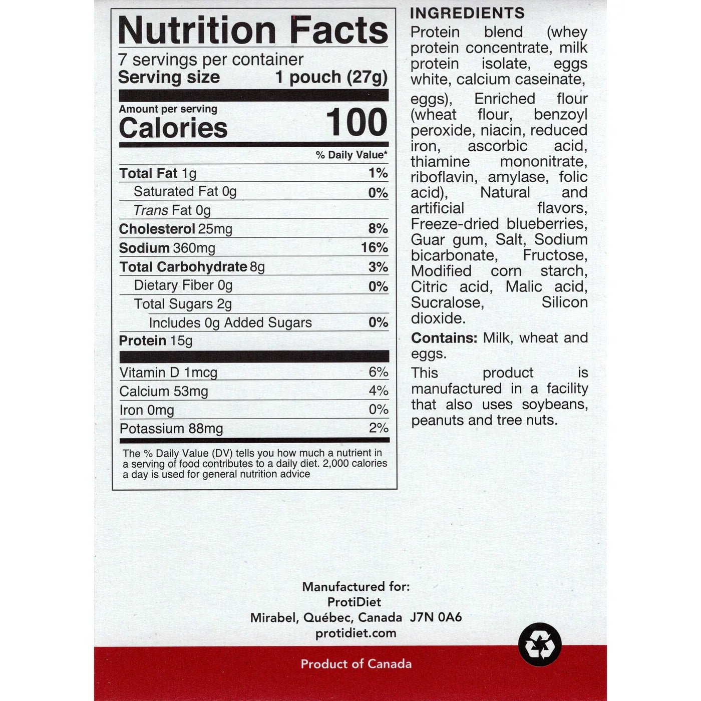 ProtiDIET Blueberry Pancake, Weight Loss Breakfast Meal (7ct)